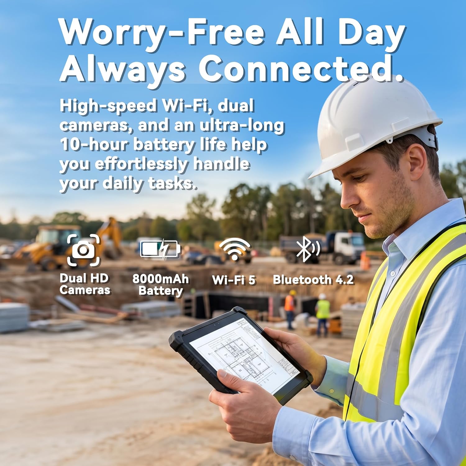 10.1" IP67 Rugged Tablet (N5100 8GB+256GB) Windows 11 Pro Waterproof Industrial Tablet PC, Fingerprint, 16000mAh Battery, 500nit, GPS, WiFi, 4G, BT4.2, NFC, 2D Scanner, for Outdoor Field Work - Image 7