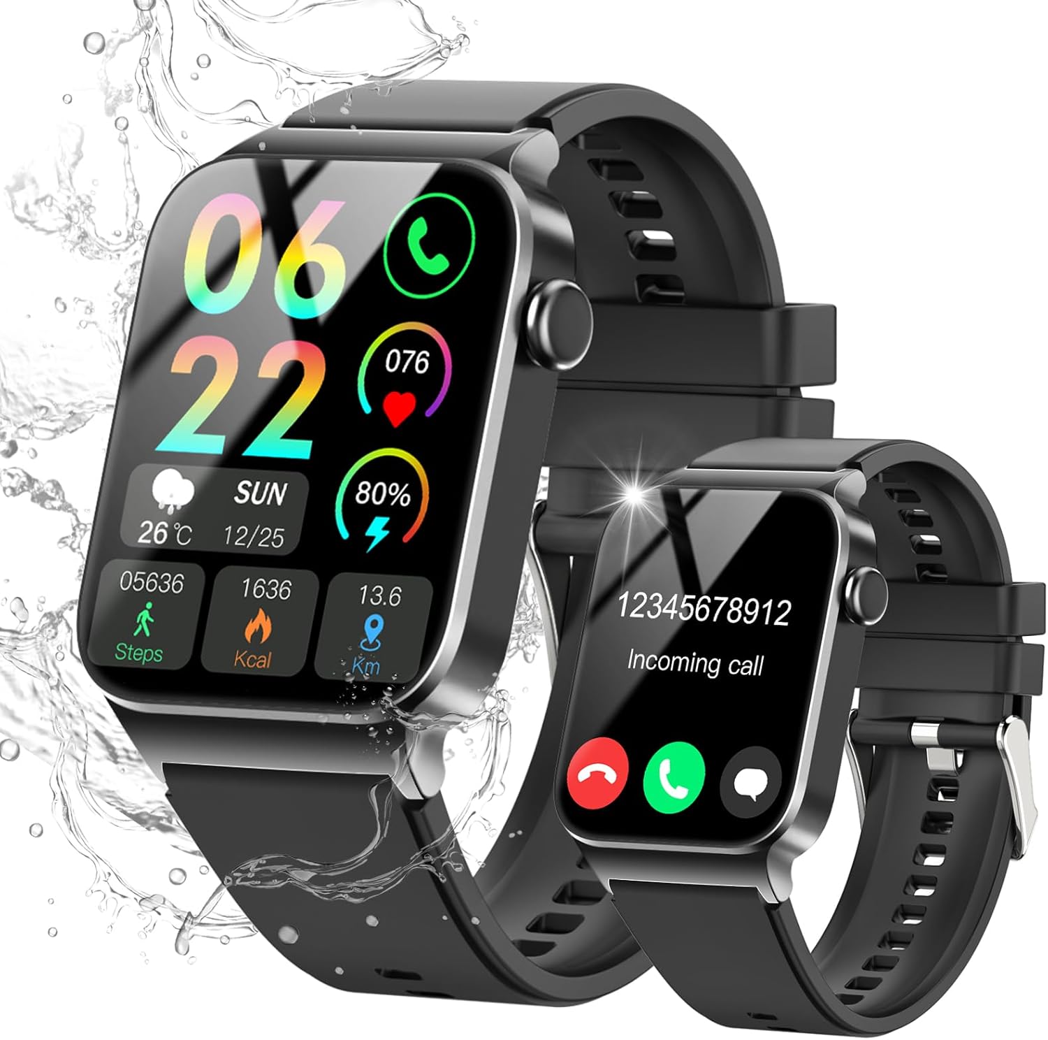 STECEi Smart Watch for Men Women Bluetooth Call, 1.85" HD Screen Smartwatch with Heart Rate/Sleep Monitor, 110+ Sport Modes Activity Trackers IP68 Waterproof, Fitness Watch for Android iOS, Black