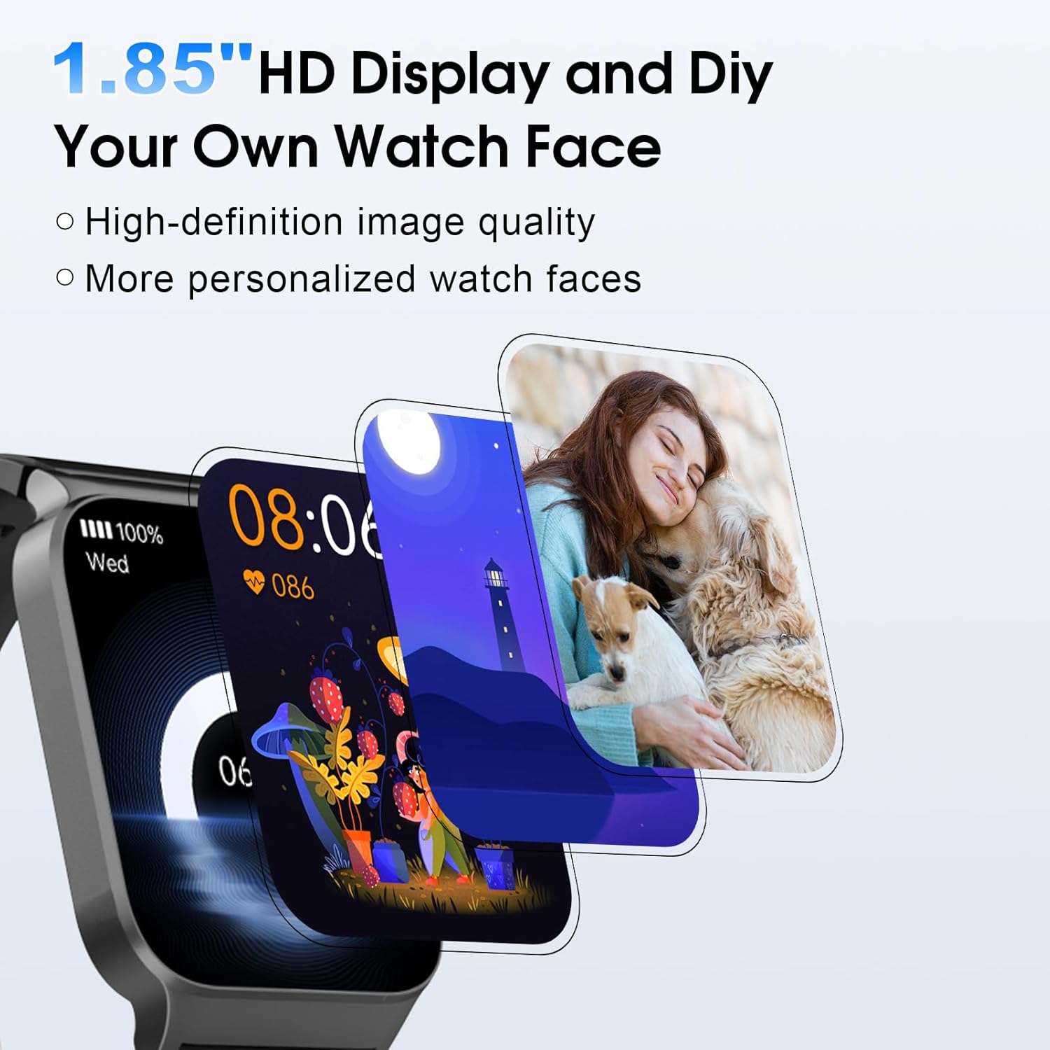 STECEi Smart Watch for Men Women Bluetooth Call, 1.85" HD Screen Smartwatch with Heart Rate/Sleep Monitor, 110+ Sport Modes Activity Trackers IP68 Waterproof, Fitness Watch for Android iOS, Black - Image 2