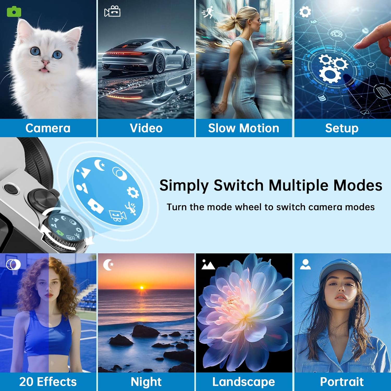 4K Digital Camera for Photography with WiFi 64MP Auto-Focus Vlogging Camera for YouTube Video 3'' 180° Flip Screen 4K Cameras 16X Zoom Anti-Shake Compact Point and Shoot Cameras with SD Card - Image 6